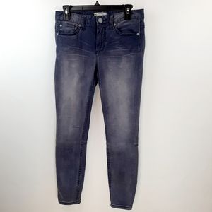 FREE PEOPLE Women's Distressed Soft Skinny Blue Moto Pants Calf Zip  Size 27